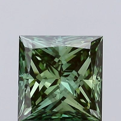 Princess 1.00ct Fancy Vivid  Green VS2 CVD IGI Loose Lab Grown Diamond - Image 1 of 3