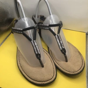 BOC schwarz/silber Sandalen Zehensteg geflochtene Riemen flacher Boden Damen 9 - Bild 1 von 13
