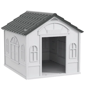 PawHut Weather-Resistant Dog House, Puppy Shelter for Medium Dogs - Grey - Picture 1 of 9