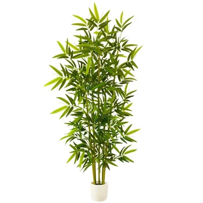 Artificial Bamboo Tree, 6ft Tall Fake Bamboo Plant with White Planter, Faux T... - Image 1 of 4