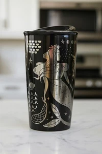 Vaso Starbucks Aniversario Negro Plata Sirena Cerámica 2017 12 OZ - Imagen 1 de 4