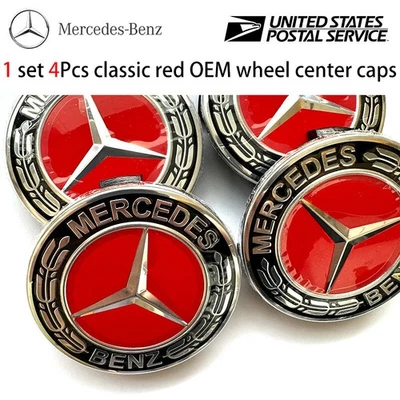 4X Tapacubos centrales sobrealimentados para Mercedes Benz Tapacubos de rueda ROJOS 75mm Insignia Foto 1 de 4