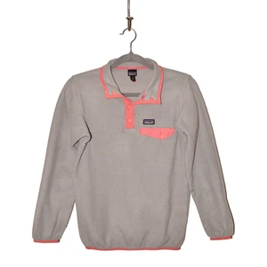 PATAGONIA $98 Synchilla Snap-T Pullover Polar Gris Rosa Niñas XL / 14 - Imagen 1 de 4