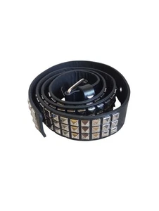 33" - 38" Leather USA Handmade Three Row Pyramid Studded Punk Rock Mens Belt New - Picture 1 of 6