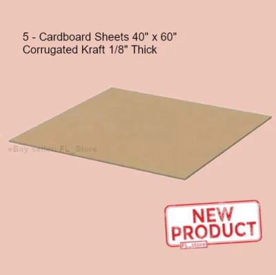 5 PACK Cardboard Sheets 40" x 60" Corrugated Kraft 1/8" Thick Single Wall NEW - Image 1 of 4