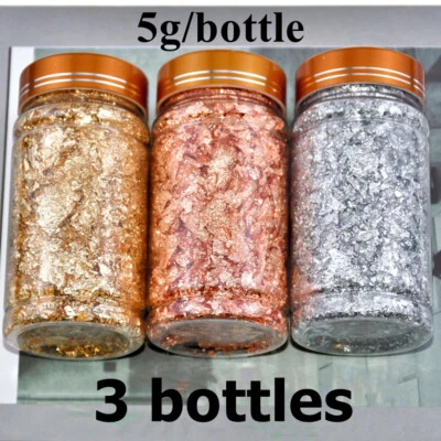 3x 5g Nail Art Foil Leaf Gold Silver Copper Flakes Chunky Glitter Manicure Decor - Image 1 of 4