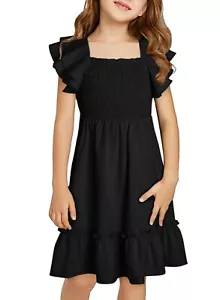 Tween Girls Summer Dress Kid Ruffle Short Sleeve Dresses Solid Semi Formal Dr... - Picture 1 of 9