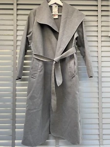 MADE IN ITALY Grey Coat Long Open Lagenlook Jacket Belted Fleece Small Boho Art - Picture 1 of 7