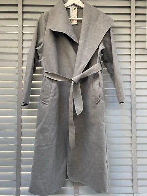 MADE IN ITALY Grey Coat Long Open Lagenlook Jacket Belted Fleece Small Boho Art - Image 1 of 4