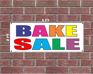 BAKE SALE Multi-colored Banner Sign 2x5 for Cart Truck or Convenience Store Shop - Picture 1 of 1