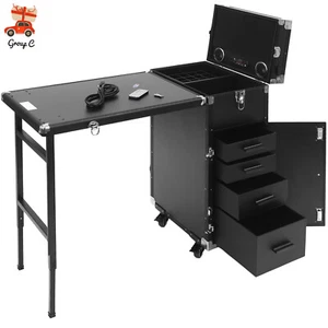 Nail Desk Mobile Station Rolling Makeup Train Case Manicure Table with Speaker - Picture 1 of 8