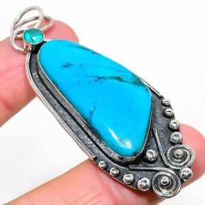 Tibetan Turquoise, Tourmaline Gemstone Handmade Gift Jewelry Pendant 2.84" A817