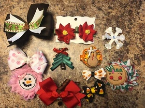 EUC Lot Of 11 HOMEMADE Fall/ Winter Holiday Hair Clips -SM/med - Picture 1 of 1