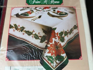 Trim A Home Kmart 100% Woven Cotton Christmas Tablecloth 60 x 84 NOS - Picture 1 of 7