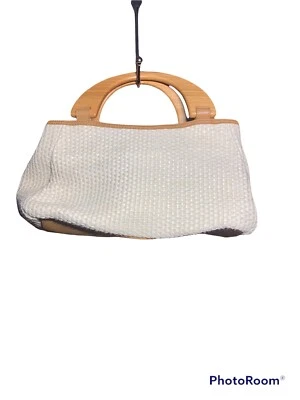 Bolso de mano Fossil para mujer tejido de paja verano cartera de playa beige con asas de madera Foto 1 de 4