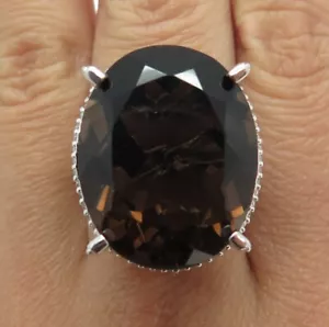 DSMK 925 Sterling Silver Large Smoky Quartz & White Topaz Gem Ring Size 7.25 - Picture 1 of 9