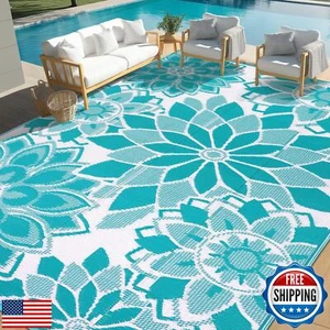 LOKHOM Outdoor Rug for Patio, 9' x 12' Reversible Plastic Straw Area Rugs Mat - Picture 1 of 5