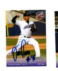 Signed Autograph Auto Minor League MiLB Card Akron Aeros 2013 Jose Flores