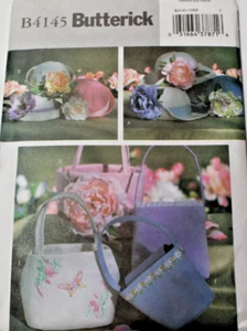 Butterick 4145 GIRLS Purses & Hats Sewing Pattern S 20-1/4" M 21-1/2" L 22-1/4" - Picture 1 of 2