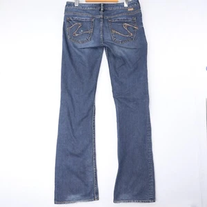 Pantalones de mezclilla plateados para mujer Toni Bootcut tiro bajo azul lavado medio bordados talla 8/30 - Imagen 1 de 11