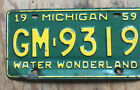 1959 MICHIGAN License Plate Original Water Wonderland GM-9319 PONTIAC CHEVY OLDS