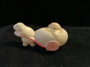 Vtg Celluloid Figural Easter Toy Japan Bunny Rabbit Pulling Hatching Chick Egg - Picture 1 of 12