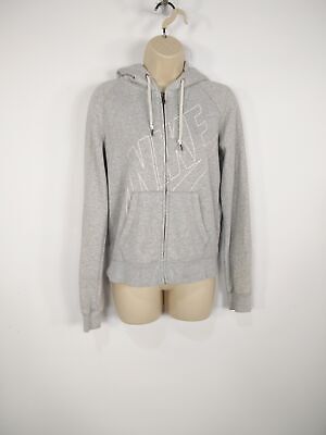 Womens Nike Size Small Grey Marl Full Zip Hoodie With Graphic Sweater Jumper • 14.65€