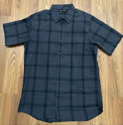 Travis Mathew Shirt Mens Medium Valley Forge Plaid Slub Black Casual - Image 1 of 4