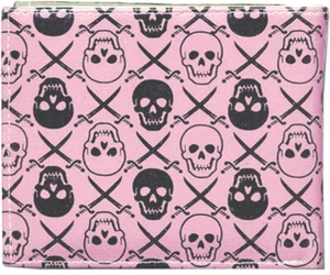 PIRATE SKULL Totenkopf GOTHIC Geldbeutel Rockabilly Geldbörse Rosa - Bild 1 von 1