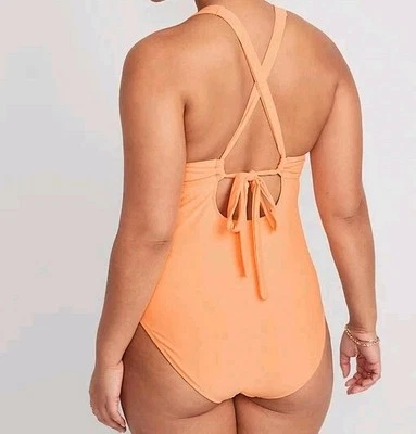 Womens Size XL Orange One Piece Swimsuit with Tie straps Back Old Navy ~ New - Image 1 of 4