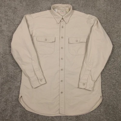 Vintage LL Bean Shirt Mens Large 16 Beige Chamois Cloth Flannel USA Button Up - Image 1 of 4