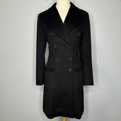 Max Mara Women’s Black 100% Wool Double Breasted Medium Length Coat Size 8, 42 - Image 1 of 4