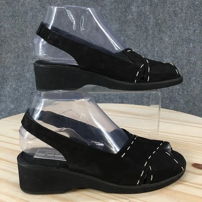 Sandalias Andre Assous para mujer 6 M pesas plumas punta abierta cuña negra Foto 1 de 4