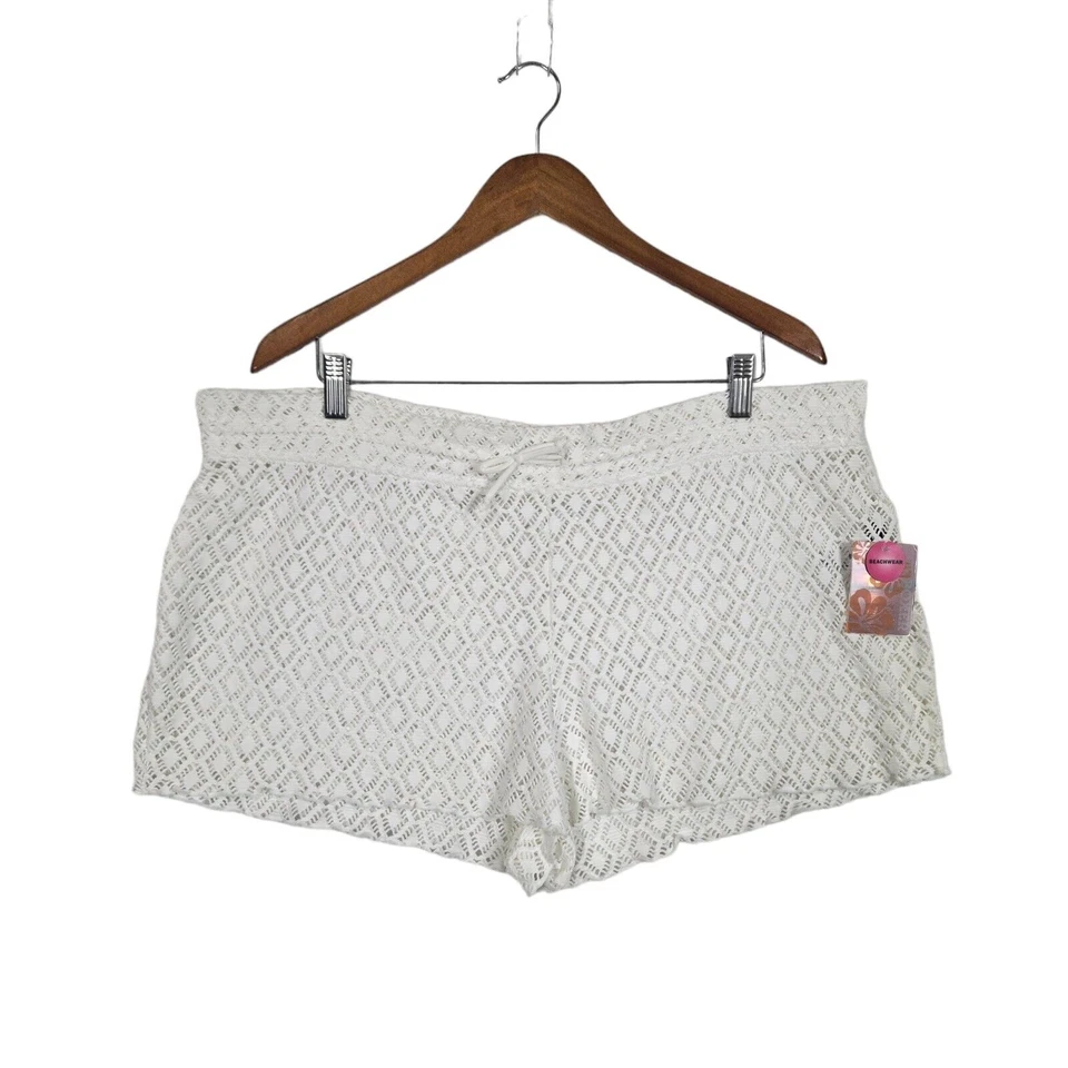 Joe Boxer White Crochet Shorts Sz XXL See Through Drawstring Waist Beachwear  - Image 1 of 4