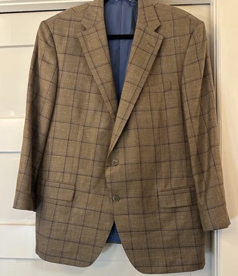 Samuelsohn Blazer SB Garner Men 44R Brown Windowpane Silk Wool Linen Sport Coat - Image 1 of 4