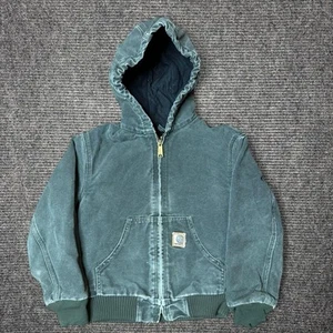 vintage youth green carhartt quilted lined hooded full zip jacket sz medium (8) - Picture 1 of 5