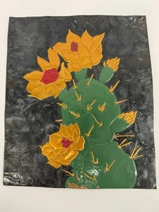 Cactus de pera espinosa en relieve/pintura en hoja de cobre - Imagen 1 de 3