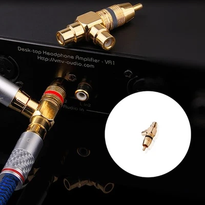Gold Plated Sound Splitter Plug Adapter 1 Male To 2RCA Female Connector Tool - Image 1 of 4