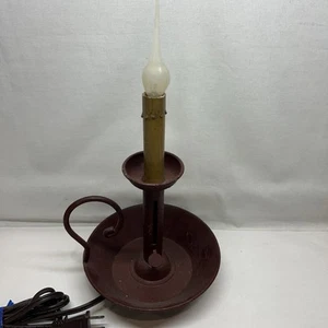 Primitive Country Rustic Early American New England Red Chamberstick Lamp 14” - Picture 1 of 15