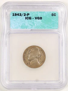 1943/2-P 5C Silver Jefferson War Nickel VG8 ICG 741301 - Picture 1 of 4