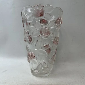 Mikasa Bella Rose rosa erste erhabene Rosen Blumenvase schwerer Kristall - Bild 1 von 10