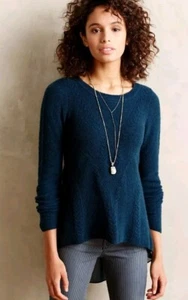 Anthropologie Knitted & Knotted Back Sheer Sweater Size Medium Turquoise Color - Picture 1 of 11