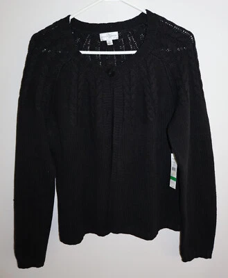 Studio Works 1 Button Black Cardigan Sweater Size PL Cable Knit NWT - Image 1 of 4