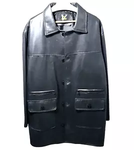 VIP MODA MENS BLACK ITALIAN LEATHER 3/4 LENGTH COAT SIZE XL - Picture 1 of 23