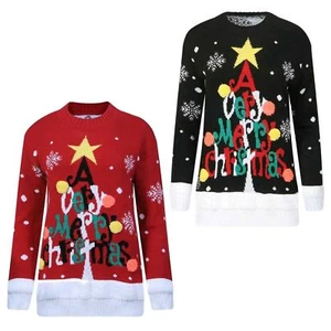 NEW Mens Ladies Merry Christmas Tree PomPom Novelty Jumper Vintage Sweater Top - Picture 1 of 1