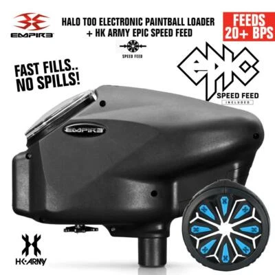 Empire Halo Too Electronic Paintball Loader + HK Army Epic Speed Feed - Sapphire