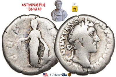 Ancient Roman Empire Coin Silver Denarius ANTONINUS PIUS 138-161 AD #30081 - Image 1 of 3