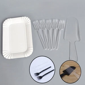 Set of Paper Plates, Forks, Cake Knife Plastic Disposable Party Events Birthdays - Picture 1 of 5