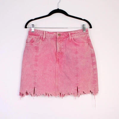 ZARA Basic Pink Distressed Denim Mini Skirt Frayed Hem Size M - Image 1 of 4