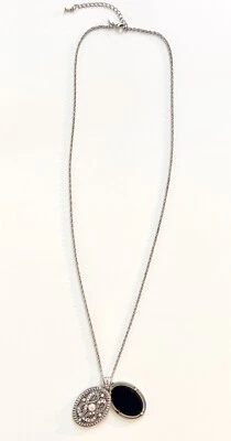 Lia Sophia "Estate" Silver Tone Long Necklace w/Cut Crystal & Black Enamel - Image 1 of 4